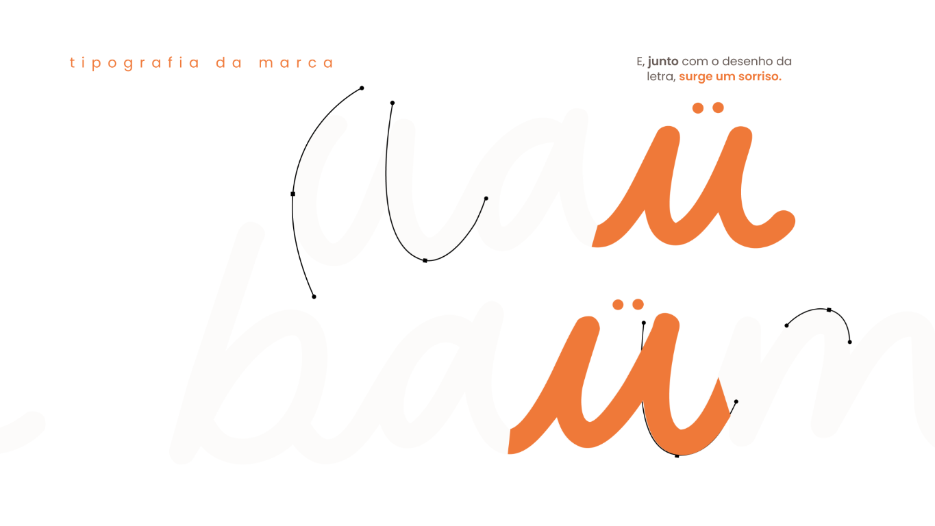 Detalhe do sorriso desenhado no ü da tipografia Uaü Baum